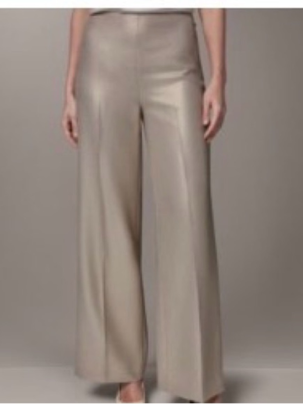 Donna Karan Wide-Leg High-Rise Pants in Taupe metallic
